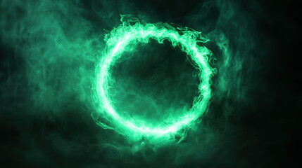 Poster - A glowing green energy ring surrounded by smoky wisps, depicting a mystical or magical theme on a dark background.