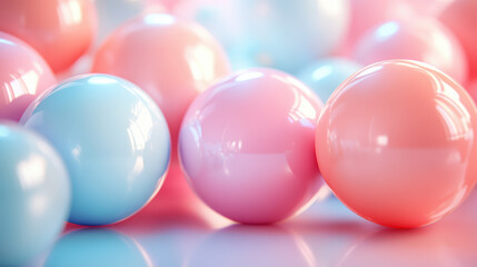 Poster - Close-up of pastel-colored glossy spheres creating a serene and dreamy aesthetic, with soft pink and blue hues reflecting gentle light.