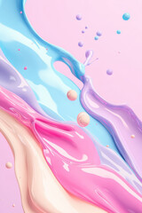 Poster - Vibrant abstract background with flowing pastel colors and liquid texture, creating a dynamic and fluid movement in shades of pink, blue, and purple.