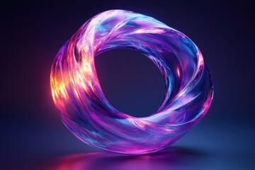 Poster - Vibrant  abstract shape glowing with neon colors on a dark background, creating a mesmerizing and futuristic visual effect.