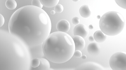Poster - abstract of floating white glossy spheres with soft shadows and depth of field, creating a sense of 