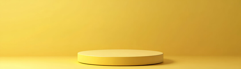 Poster - Minimalist yellow podium on solid background, ideal for showcasing products or abstract presentations with vibrant simplicity and elegance.