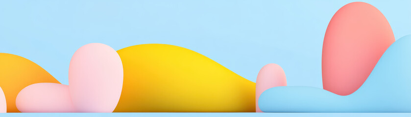 Poster - Abstract colorful composition with smooth shapes and pastel tones, creating a serene and modern aesthetic against a soft blue background.