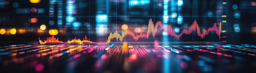 Poster - abstract stock market graph. colorful data visualization on screen with financial indicators. busine