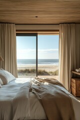 Poster - Cozy bedroom with ocean view and natural light.