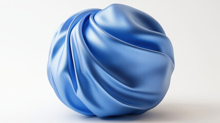 Poster - Abstract blue satin fabric sculpture, intricately folded with smooth texture, showcasing elegance and sophistication on a plain white background.