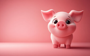 Adorable pink baby piglet with big eyes standing on a light red background, perfect for baby animal themes and cute designs.