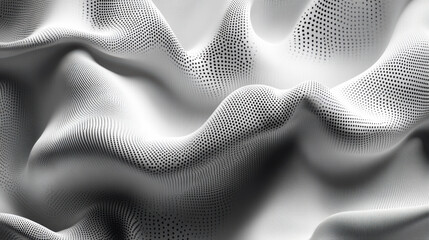 Poster - Abstract black and white wavy fabric texture with small dotted pattern, creating a dynamic and flowing visual effect.