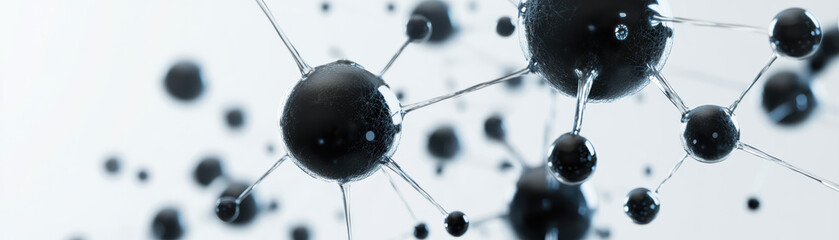 Poster - Close-up of abstract molecular structures in black and white, representing scientific and technological innovation in a modern style.