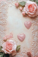 Poster - Delicate floral arrangement with lace and hearts for romantic themes.