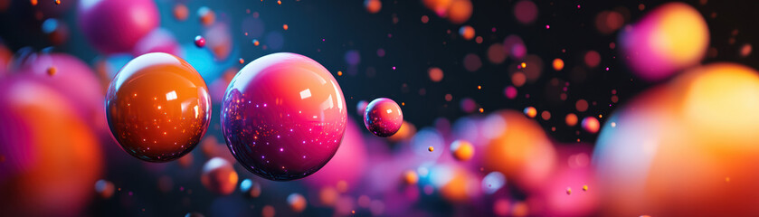 Poster - Vibrant abstract composition with floating colorful spheres against a dark background, showcasing dynamic movement and glowing textures.