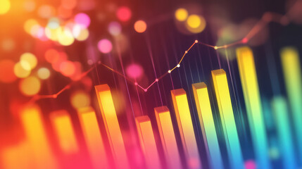 Poster - Colorful bar graph with line graph overlay and bokeh lights, representing data analytics and business performance in a dynamic, vibrant setting.