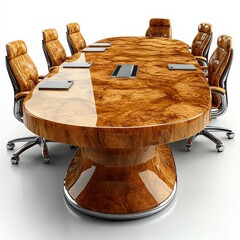 Modern Boardroom Table with Chairs -  A luxurious oval boardroom table with leather chairs and a glossy finish. Perfect for executive meetings, board meetings, and high-level discussions.  