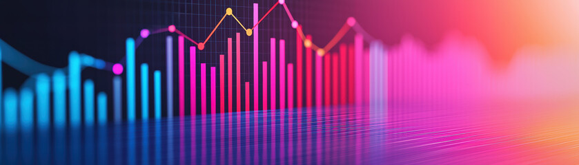 Poster - Colorful financial graph and charts on digital display with glowing gradients, showcasing financial data analysis and stock market trends.