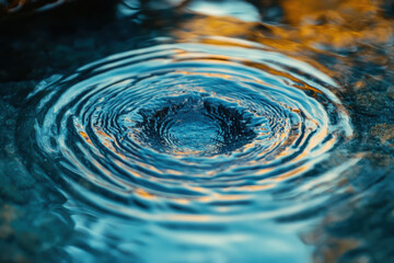 Poster - Mesmerizing ripples on a tranquil water surface, reflecting vibrant colors and patterns, creating a serene and calming visual effect.