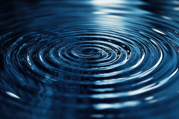 Poster - Close-up of concentric water ripples in a calm blue pond. Perfect for themes of tranquility, nature, and serenity.