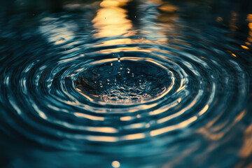 Poster - Close-up of water ripple with colorful reflections creating a serene and calm atmosphere, perfect for natural backgrounds and tranquil scenes.