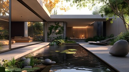 Wall Mural - Sophisticated poolside lounge showcasing chic minimalist furniture in stunning design images