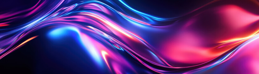 Poster - Futuristic vibrant abstract wave pattern with glowing neon colors blending ly in organic shapes, ideal for tech backgrounds and creative design.