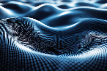 Poster - Abstract blue waves of fabric texture create a futuristic, digital landscape appearance with soft curves and a detailed pattern. Conceptual backdrop.