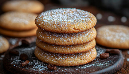 Sticker - Freshly baked cookies on rustic wooden table stacked high generated by AI