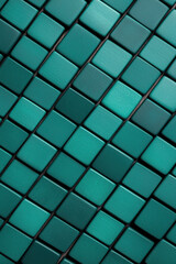Poster - Abstract close-up of teal square tiles arranged in a diagonal pattern, offering geometric texture and symmetry, suitable for modern design backgrounds.