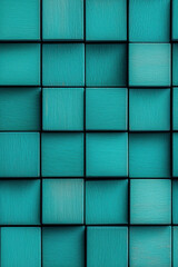 Poster - Abstract close-up of wooden cubes in a vibrant teal color, arranged in a geometric pattern creating a sense of depth and texture.