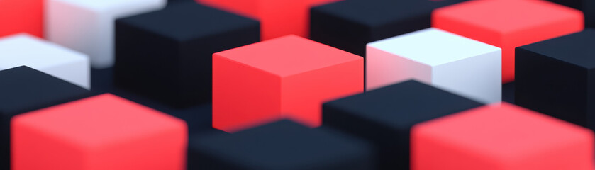 Poster - Abstract  image of red, black, and white cubes arranged in a pattern, creating a striking visual effect. Ideal for backgrounds or design concepts.