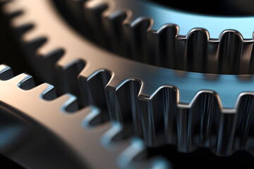 Wall Mural - highly detailed close-up of two interconnected gears | precision engineering and mechanical design