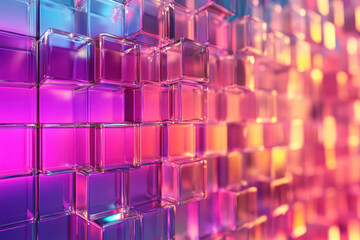 Poster - Abstract colorful glass cubes reflecting vibrant light in a mesmerizing geometric pattern.