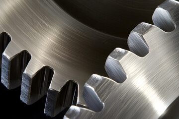 Wall Mural - highly detailed close-up of two interconnected gears | precision engineering and mechanical design