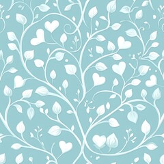 Canvas Print - Floral pattern with hearts on a soft blue background.