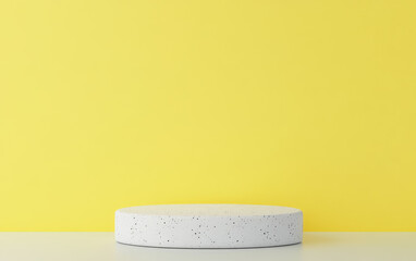 Poster - Minimalist cylindrical podium on a bright yellow background, perfect for showcasing products or design elements in a modern and vibrant setting.