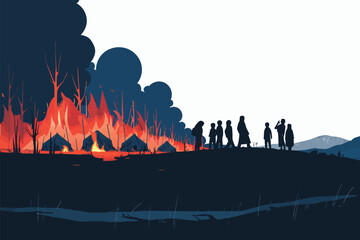 Wall Mural - Refugee Camp on fire isolated