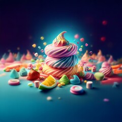 Poster - A colorful dessert with a swirl of frosting on top, surrounded by a variety of sweet treats.