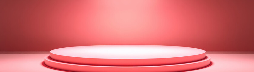 Poster - Minimalistic red stage with soft lighting, perfect for product showcase, backdrop, or abstract creative projects in modern style.