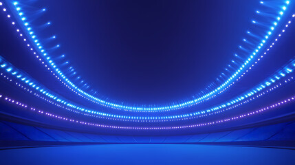 Wall Mural - Illustration of a stadium illuminated with abstract blue neon lights. 3d sports technology background. ai generated. Neon Lights. Illustration