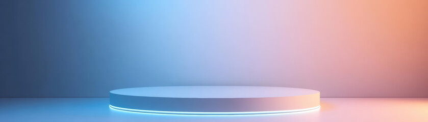 Poster - Minimalist empty round platform with soft gradient lighting, perfect for product display or spotlight showcase in modern design.