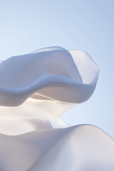 Poster - abstract wavy white fabric against a soft blue sky, capturing elegance and fluidity in a minimalist 