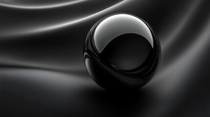 Poster - sleek black sphere on soft, flowing fabric background, creating a modern and elegant visual aestheti