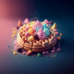 Poster - A waffle topped with colorful swirls and sprinkles.