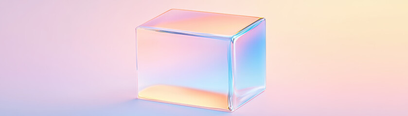 Poster - Translucent glass cube with pastel hues graces a soft gradient background, exuding an aura of elegance, minimalism, and modern artistry.