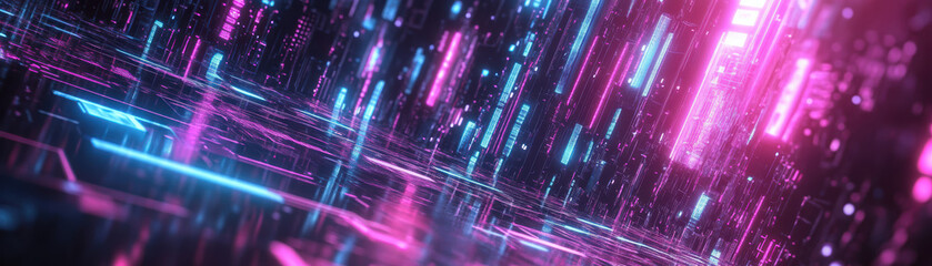 Aufkleber - Futuristic neon lights create a vibrant digital landscape with glowing pink and blue hues, evoking a sense of technology and innovation.
