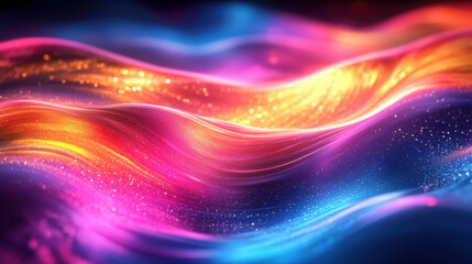 Poster - Vibrant abstract waves of colors blend harmoniously, creating a dazzling effect with sparkling details, perfect for dynamic and modern design projects.