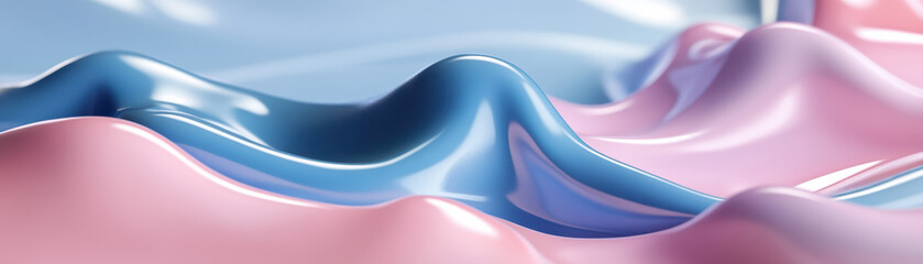 Poster - Abstract wavy pastel-colored surface with smooth curves and glossy texture, featuring shades of pink and blue in a modern, artistic style.
