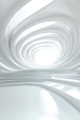 Poster - Futuristic white architectural space with curved lines and flowing design, creating a sleek and modern ambiance. Perfect for backgrounds and abstract concepts.