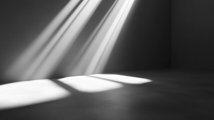 Poster - Sunlight streams through window, casting dramatic shadows in an empty, minimalist room. The contrast highlights simplicity and space.