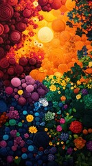 Poster - A vibrant abstract artwork featuring swirling colors, blooming flowers, and a radiant sun, creating a captivating nature scene.