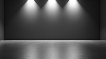 Poster - Minimalistic interior with dark walls and spotlight illumination casting soft shadows on a smooth surface, ideal for contemporary design concepts.