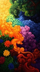 Poster - A vibrant abstract landscape featuring colorful swirls and flowers, evoking the beauty of nature and creativity.